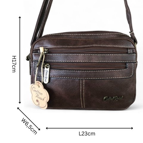 Cotton Road Sling Bag: COFFEE BROWN PU Leather Sling Bag