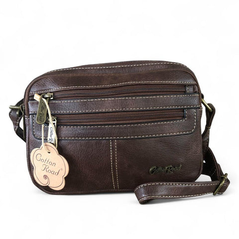 Cotton Road Sling Bag: COFFEE BROWN PU Leather Sling Bag
