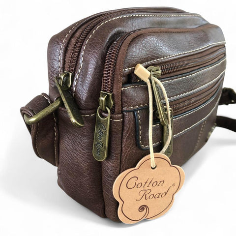 Cotton Road Sling Bag: COFFEE BROWN PU Leather Sling Bag