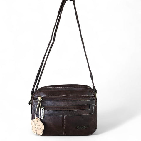 Cotton Road Sling Bag: COFFEE BROWN PU Leather Sling Bag