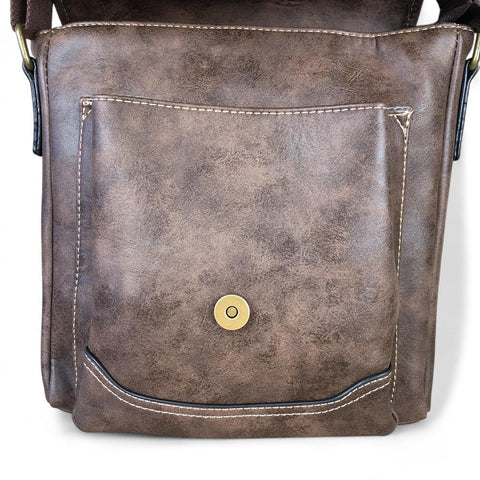 Cotton Road Sling Bag: COFFEE BROWN PU Leather Sling Bag with BUCKLE detailing