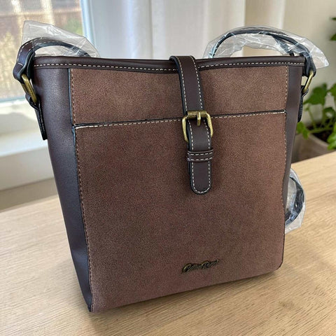 Cotton Road Sling Bag: COFFEE BROWN PU Leather with Buckle Clip Design