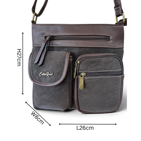 Cotton Road Sling Bag: COFFEE BROWN PU Leather with multiple pockets