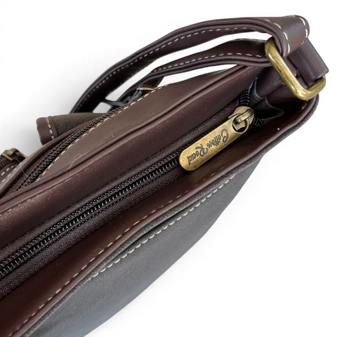Cotton Road Sling Bag: COFFEE BROWN PU Leather with multiple pockets