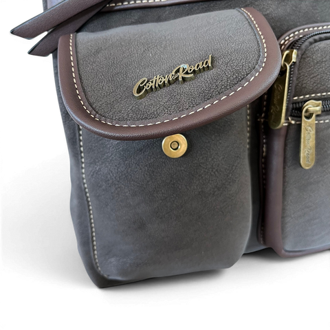 Cotton Road Sling Bag: COFFEE BROWN PU Leather with multiple pockets