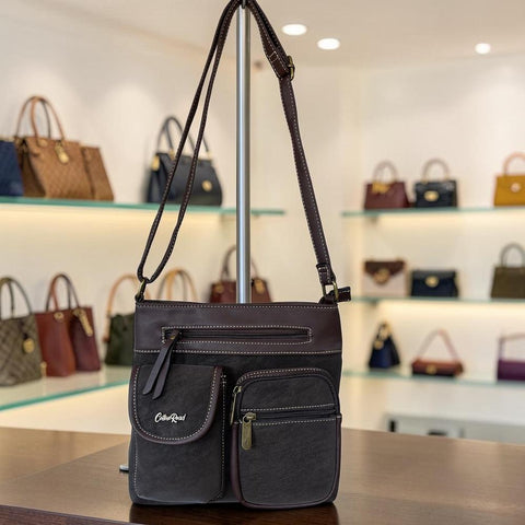 Cotton Road Sling Bag: COFFEE BROWN PU Leather with multiple pockets