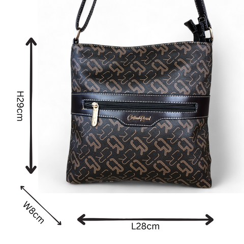 Cotton Road Sling Bag: DARK BROWN BRANDED Synthetic Leather Sling Bag