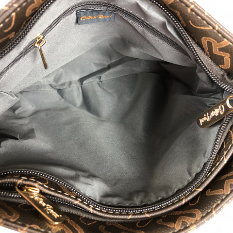 Cotton Road Sling Bag: DARK BROWN BRANDED Synthetic Leather Sling Bag