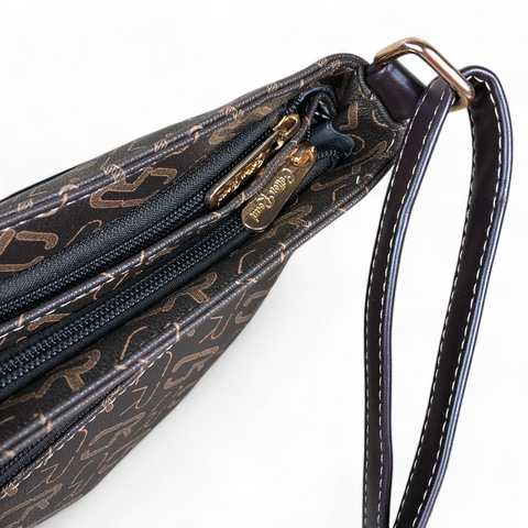 Cotton Road Sling Bag: DARK BROWN BRANDED Synthetic Leather Sling Bag