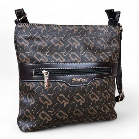 Cotton Road Sling Bag: DARK BROWN BRANDED Synthetic Leather Sling Bag