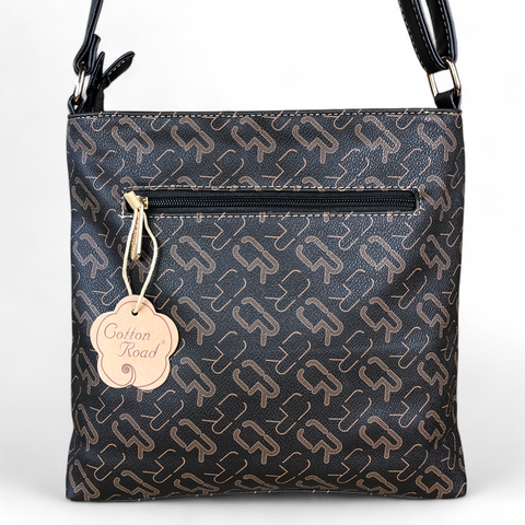 Cotton Road Sling Bag: DARK BROWN BRANDED Synthetic Leather Sling Bag