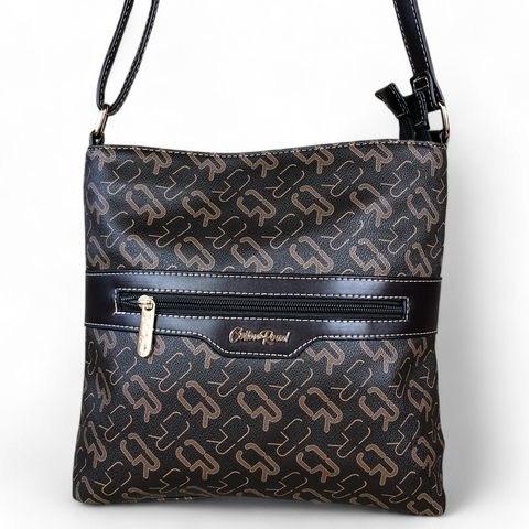 Cotton Road Sling Bag: DARK BROWN BRANDED Synthetic Leather Sling Bag