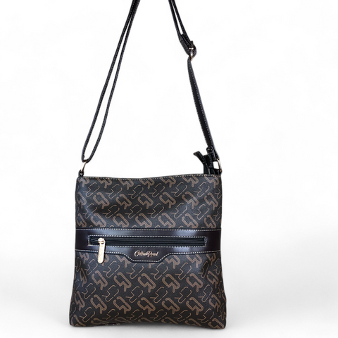 Cotton Road Sling Bag: DARK BROWN BRANDED Synthetic Leather Sling Bag