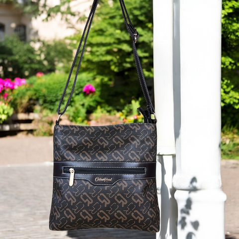 Cotton Road Sling Bag: DARK BROWN BRANDED Synthetic Leather Sling Bag