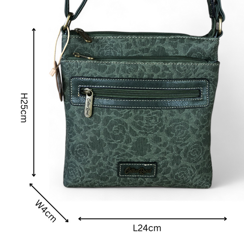 Cotton Road Sling Bag: GREEN FLORAL Printed PU Leather Sling Bag