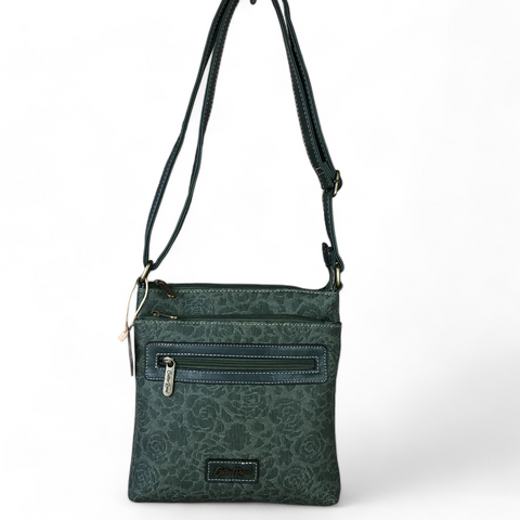 Cotton Road Sling Bag: GREEN FLORAL Printed PU Leather Sling Bag