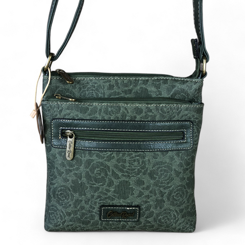 Cotton Road Sling Bag: GREEN FLORAL Printed PU Leather Sling Bag