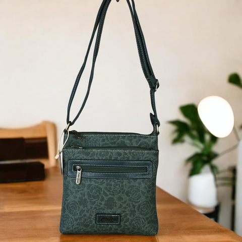 Cotton Road Sling Bag: GREEN FLORAL Printed PU Leather Sling Bag