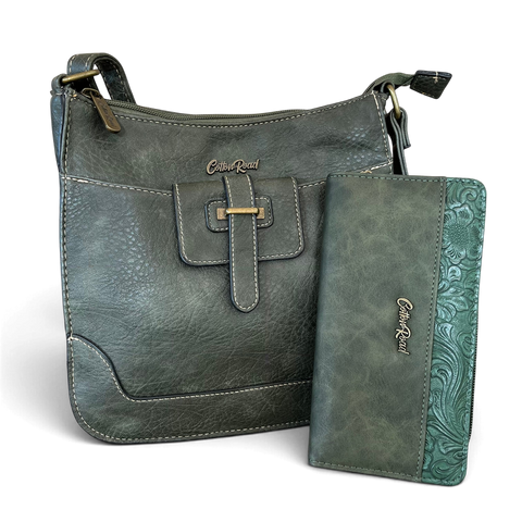 Cotton Road Sling Bag: GREEN PU Leather Crossbody with Matching Wallet