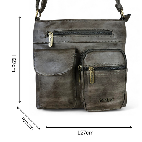 Cotton Road Sling Bag: GREEN PU Leather Sling Bag with Pockets