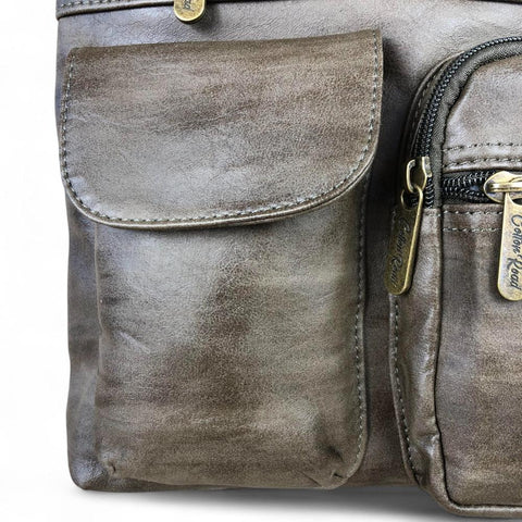 Cotton Road Sling Bag: GREEN PU Leather Sling Bag with Pockets