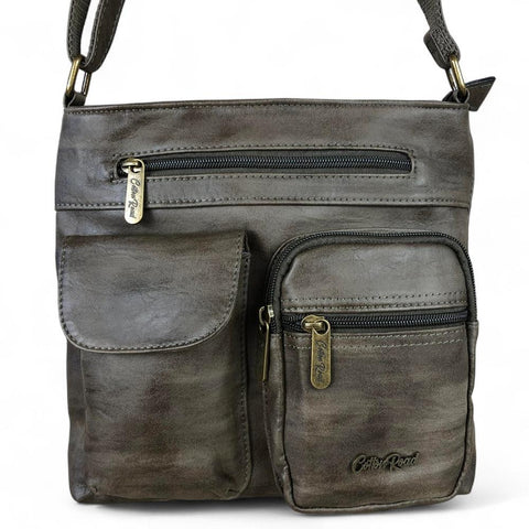 Cotton Road Sling Bag: GREEN PU Leather Sling Bag with Pockets