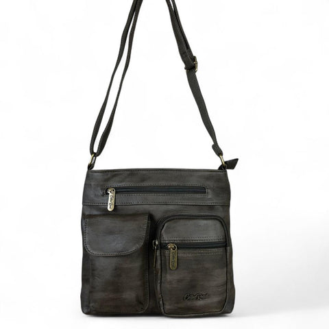 Cotton Road Sling Bag: GREEN PU Leather Sling Bag with Pockets