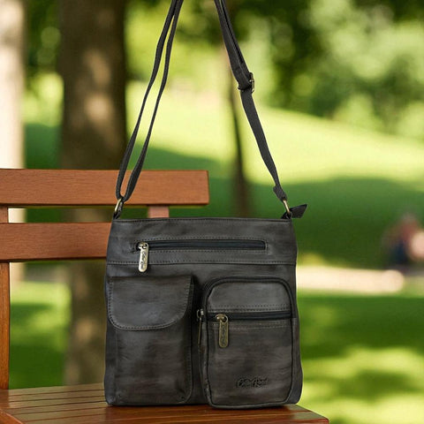 Cotton Road Sling Bag: GREEN PU Leather Sling Bag with Pockets