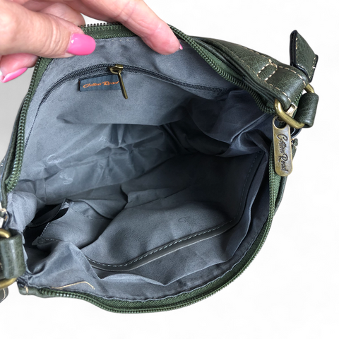 Cotton Road Sling Bag: GREEN PU Leather and Matching Protea Design Wallet