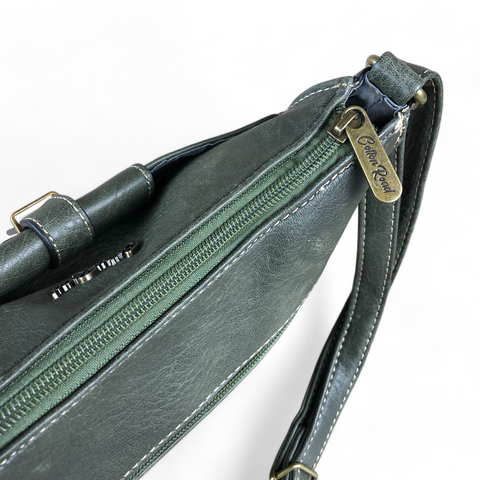 Cotton Road Sling Bag: GREEN PU Leather and Matching Protea Design Wallet