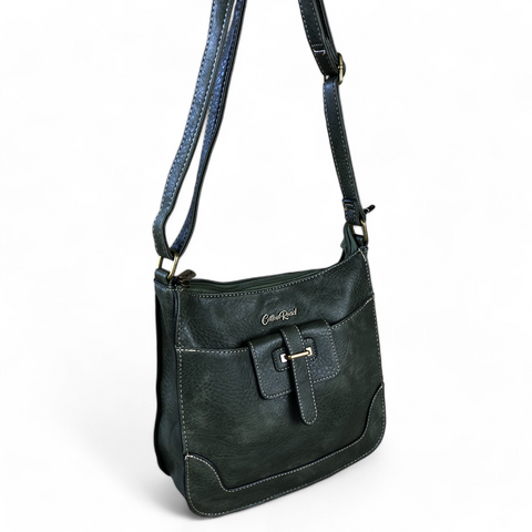 Cotton Road Sling Bag: GREEN PU Leather and Matching Protea Design Wallet