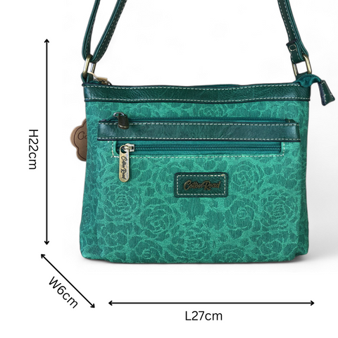 Cotton Road Sling Bag: GREEN Printed FLORAL PU Leather Sling Bag