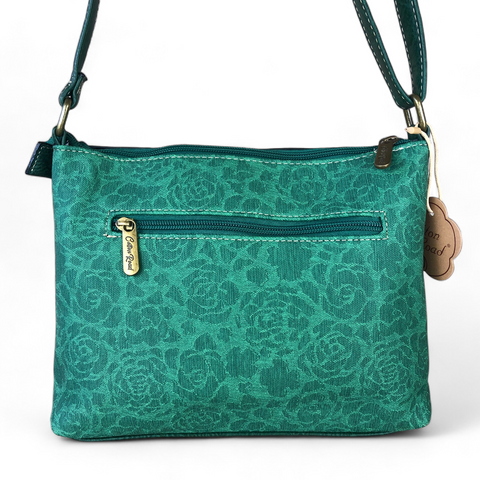 Cotton Road Sling Bag: GREEN Printed FLORAL PU Leather Sling Bag