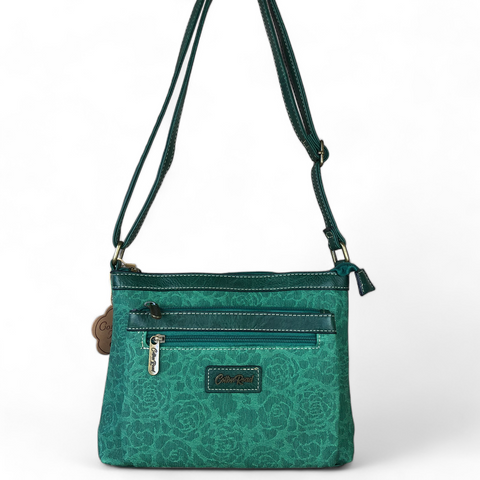 Cotton Road Sling Bag: GREEN Printed FLORAL PU Leather Sling Bag