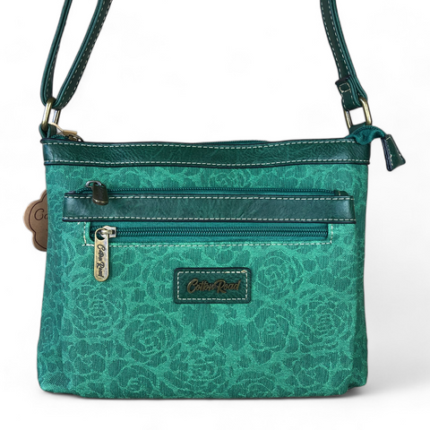 Cotton Road Sling Bag: GREEN Printed FLORAL PU Leather Sling Bag
