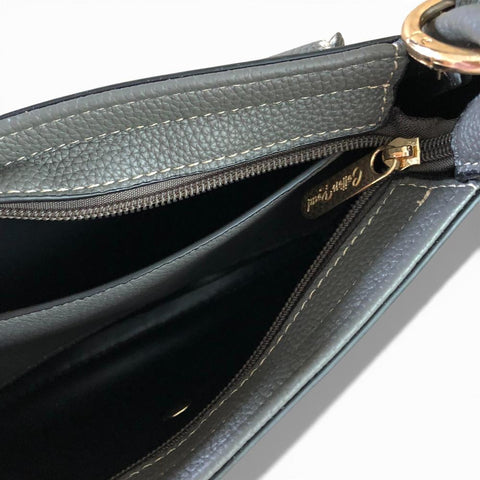 Cotton Road Sling Bag: GREY PU Leather Sling Bag with Shoulder Strap