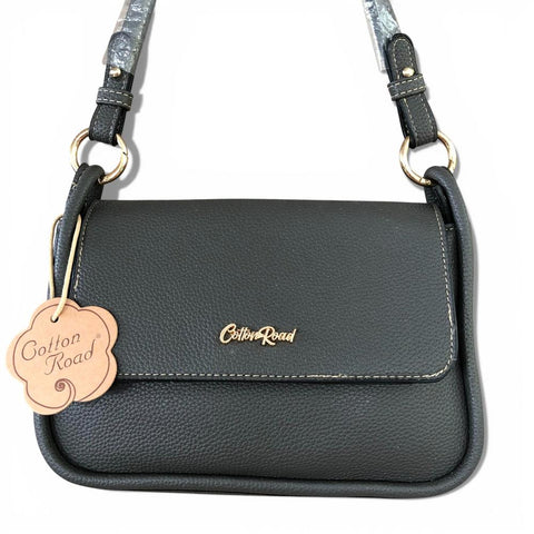 Cotton Road Sling Bag: GREY PU Leather Sling Bag with Shoulder Strap