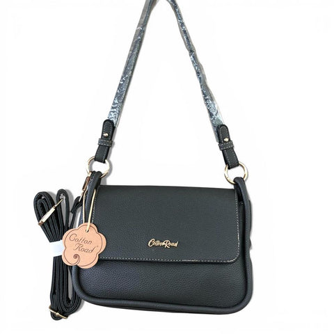 Cotton Road Sling Bag: GREY PU Leather Sling Bag with Shoulder Strap