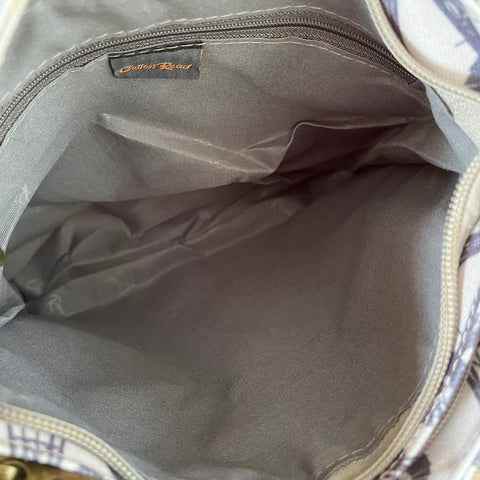 Cotton Road Sling Bag: Grey Canvas with PU Leather Trim and Windmill design