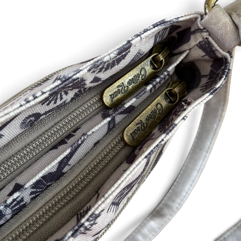 Cotton Road Sling Bag: Grey Canvas with PU Leather Trim and Windmill design