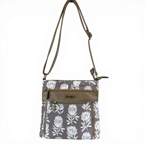 Cotton Road Sling Bag: KHAKI FLORAL Canvas with Matching Card Holder