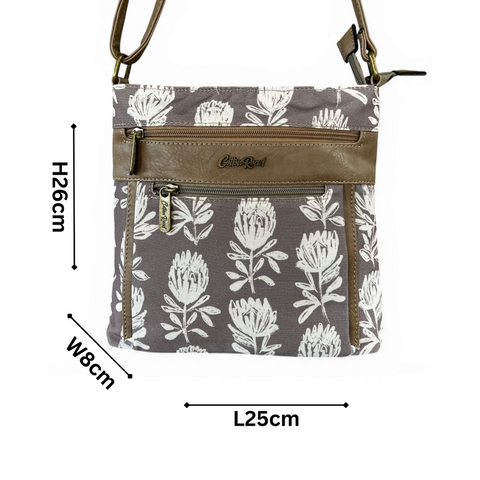 Cotton Road Sling Bag: KHAKI FLORAL Canvas with Matching Card Holder