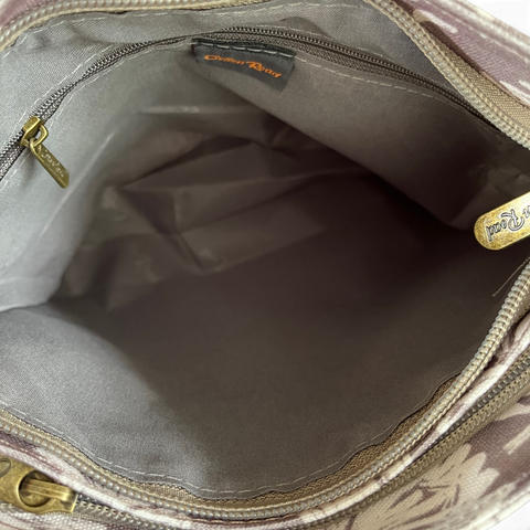 Cotton Road Sling Bag: KHAKI FLORAL Canvas with PU Leather Trim