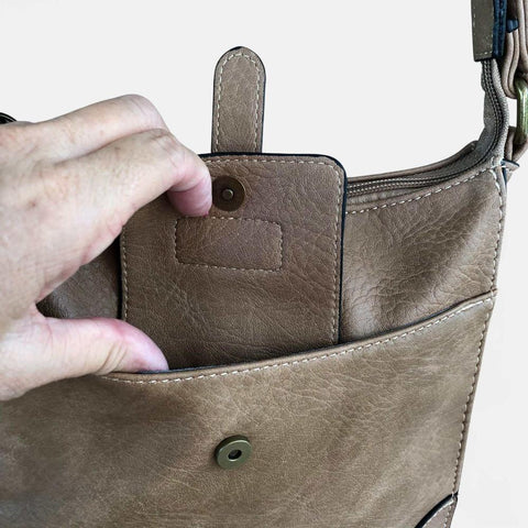 Cotton Road Sling Bag: KHAKI PU Leather