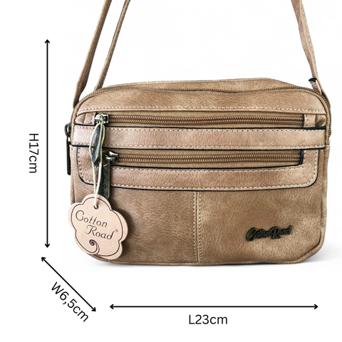 Cotton Road Sling Bag: KHAKI PU Leather Bag for Women