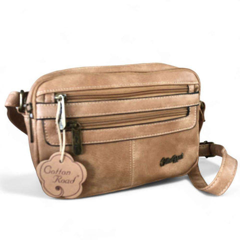 Cotton Road Sling Bag: KHAKI PU Leather Bag for Women