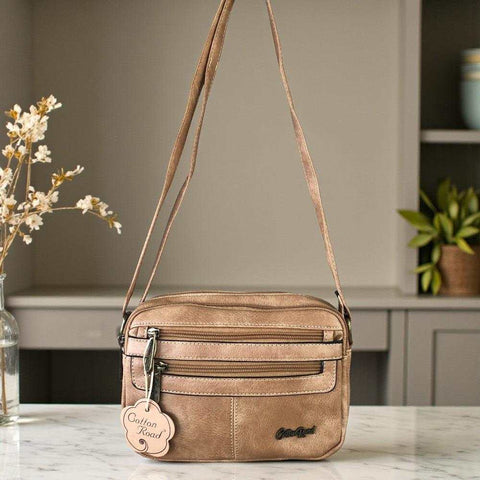 Cotton Road Sling Bag: KHAKI PU Leather Bag for Women