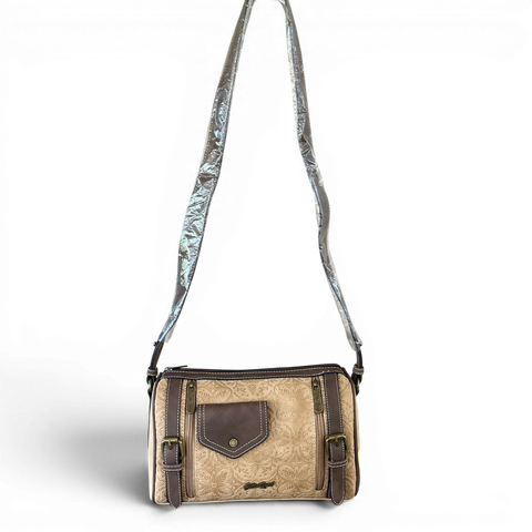 Cotton Road Sling Bag: KHAKI PU Leather Crossbody Bag with BRANDED Strap