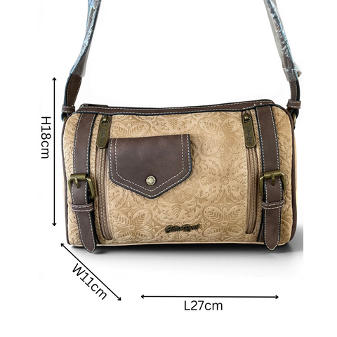 Cotton Road Sling Bag: KHAKI PU Leather Crossbody Bag with BRANDED Strap