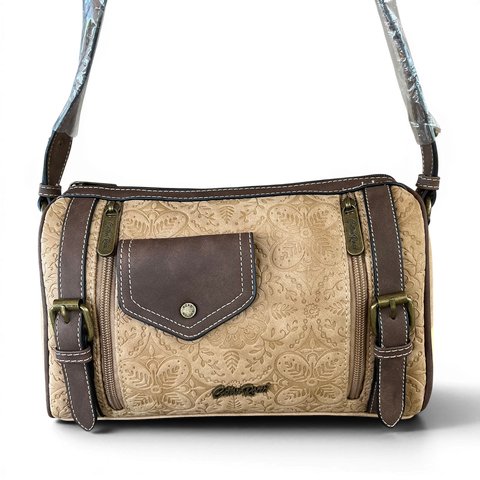 Cotton Road Sling Bag: KHAKI PU Leather Crossbody Bag with BRANDED Strap